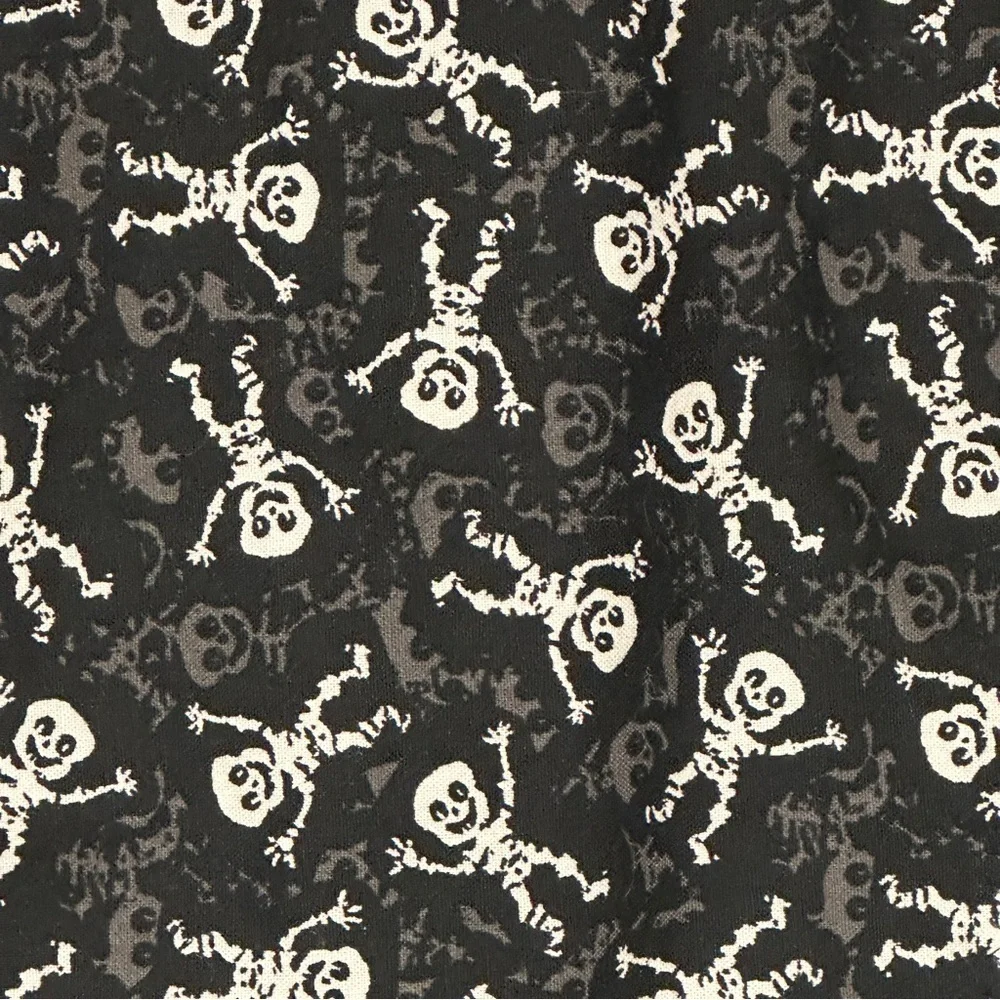 Black & White Skeleton fabric on an Upcycled Cherokee Denim Jacket., XL 14 / 16